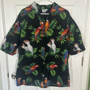 Pacific Legend Hawaiian 2XL Black Colorful Bird Parrots Tropical Luau Cotton